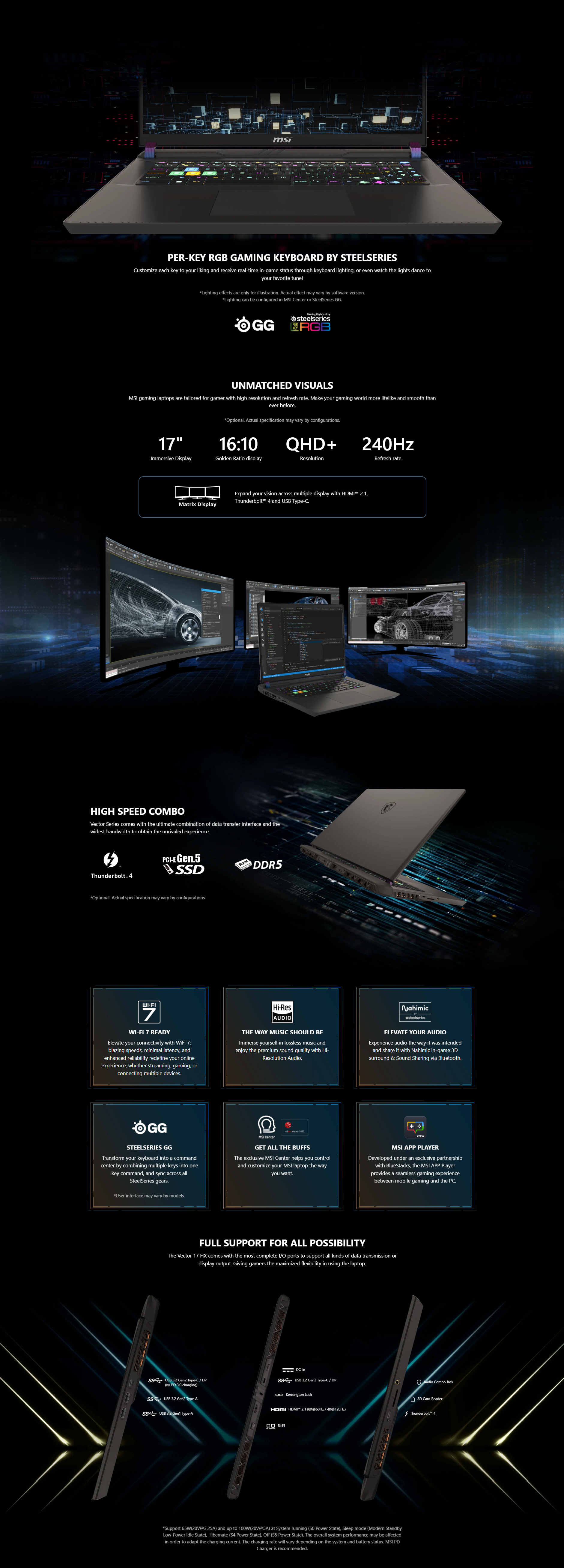 A large marketing image providing additional information about the product MSI Vector 17 HX A14VGG-220AU 17" 240Hz 14th Gen i9 14900HX RTX 4070 Win 11 Gaming Notebook - Additional alt info not provided